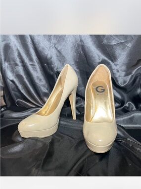 G by Guess Cream Patent Platform Stiletto Pumps